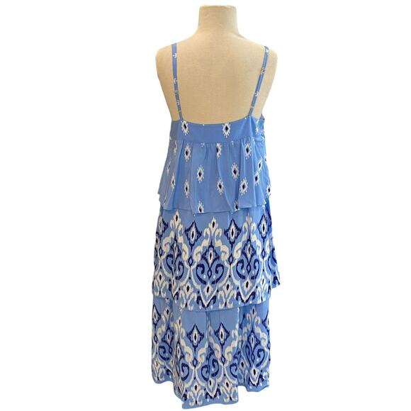 Size Small Southern Tide "RAYELLE" Layered Sundress Tier Blue White Ikat - Picture 2 of 8
